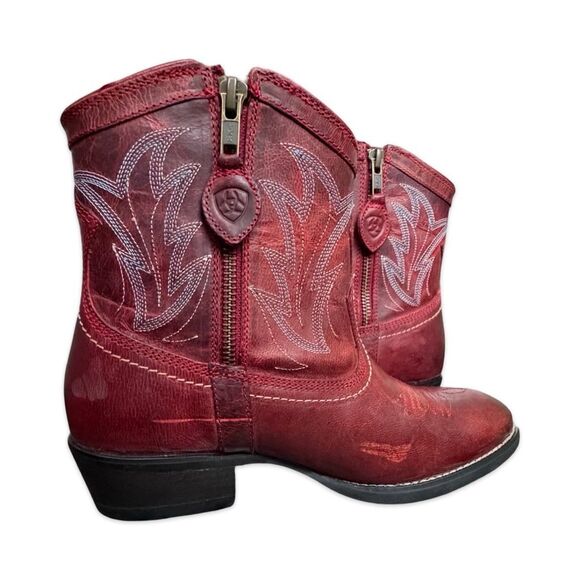 Ariat Billie Retro Red Leather Western Ankle Boots Zip Womens Size 7 B NWOB - Picture 6 of 10